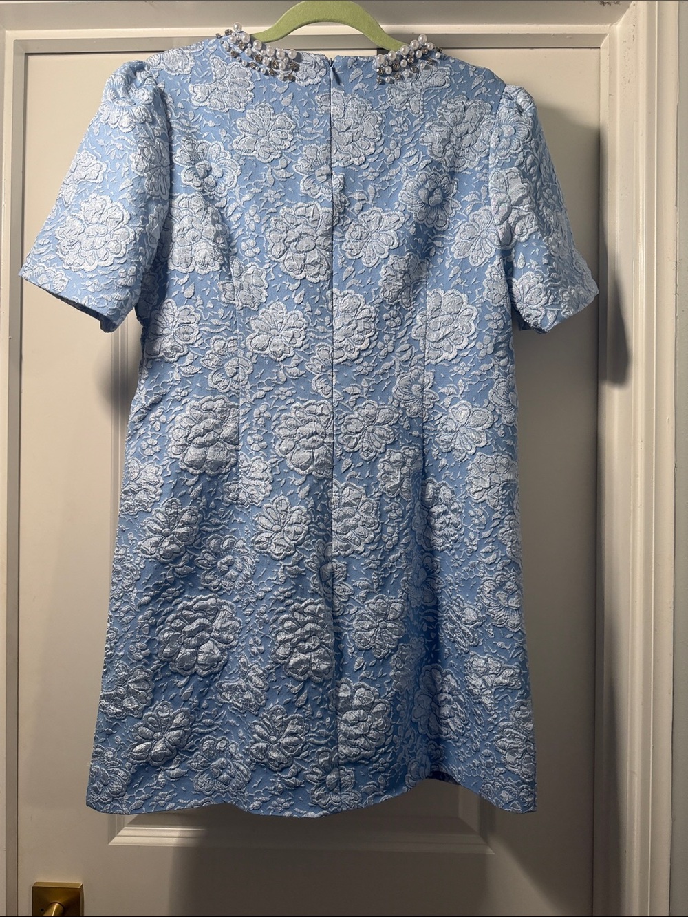 Women’s size 10 Pearl-Embellished Light Blue Lace Mini Dress look at description - Picture 8 of 12